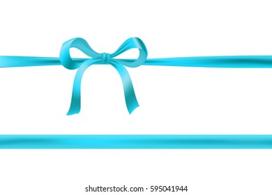 light blue aqua bow on white with horizontal ribbon. vector