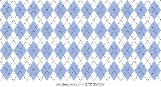 Light blue argyle seamless pattern background, retro rhombus diamond plaid geometric banner