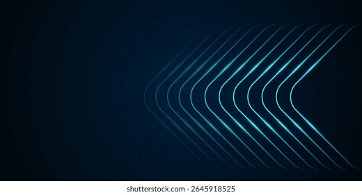 Light blue arrows on dark background with dotted patterns enhances the luminous, high-tech aesthetic of the graphic. vector illustration