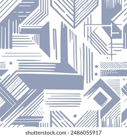 Light Blue Art abstract ornamental textured geometric line background. Seamless pattern. Allover print