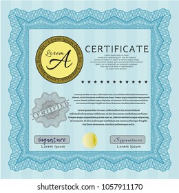 Light blue Awesome Certificate template. With linear background. Customizable, Easy to edit and change colors. Money style design. 