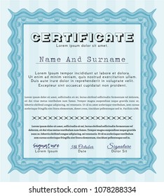 Light blue Awesome Certificate template. Customizable, Easy to edit and change colors. With guilloche pattern and background. Money Pattern design. 
