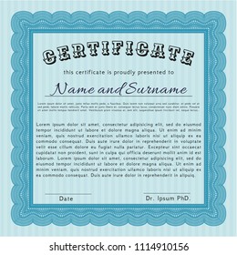 Light blue Awesome Certificate template. With guilloche pattern. Modern design. Customizable, Easy to edit and change colors. 