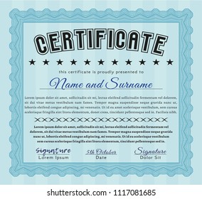 Light blue Awesome Certificate template. Money Pattern design. Detailed. Printer friendly. 