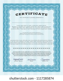 Light blue Awesome Certificate template. With complex linear background. Money Pattern design. Customizable, Easy to edit and change colors. 