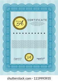 Light blue Awesome Certificate template. With complex linear background. Customizable, Easy to edit and change colors. Retro design. 