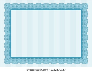 Light blue Awesome Certificate template. Vector illustration. With linear background. Superior design. 