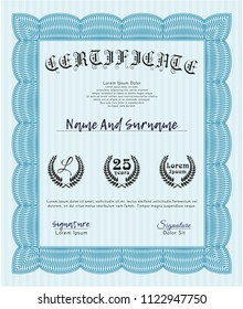  Light blue Awesome Certificate template. With complex background. Vector illustration. Retro design. 