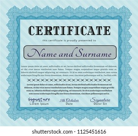 Light blue Awesome Certificate template. Easy to print. Customizable, Easy to edit and change colors. Cordial design. 