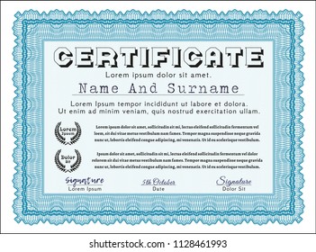 Light blue Awesome Certificate template. With quality background. Customizable, Easy to edit and change colors. Money Pattern design. 