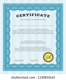 Light blue Awesome Certificate template. Retro design. Printer friendly. Vector illustration. 