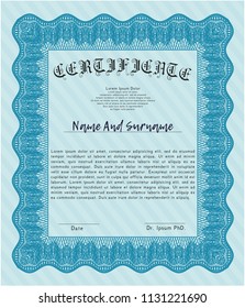 Light blue Awesome Certificate template. Elegant design. Customizable, Easy to edit and change colors. With background. 