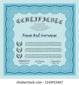 Light blue Awesome Certificate template. Modern design. Detailed. Printer friendly. 