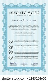 Light blue Awesome Certificate template. Nice design. Customizable, Easy to edit and change colors. Easy to print. 