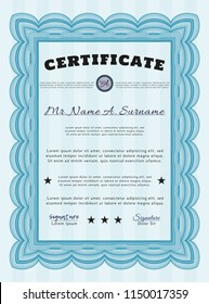 Light blue Awesome Certificate template. With linear background. Cordial design. Detailed. 