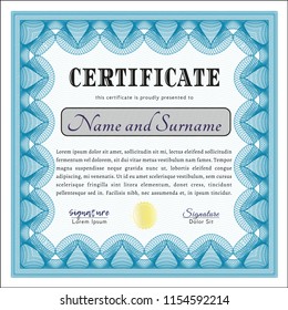 Light blue Awesome Certificate template. Nice design. With complex linear background. Customizable, Easy to edit and change colors. 