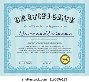 Light blue Awesome Certificate template. Excellent design. Easy to print. Customizable, Easy to edit and change colors. 