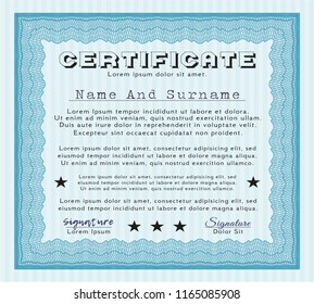 Light blue Awesome Certificate template. Vector illustration. With quality background. Nice design. 