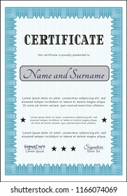 Light blue Awesome Certificate template. With complex background. Customizable, Easy to edit and change colors. Perfect design. 