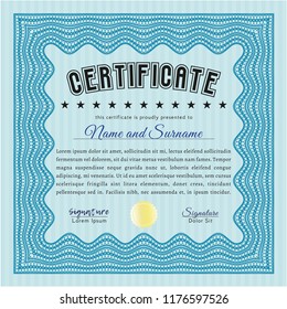 Light blue Awesome Certificate template. Detailed. Printer friendly. Modern design. 