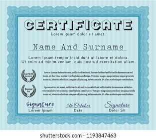 Light blue Awesome Certificate template. Printer friendly. Nice design. Vector illustration. 