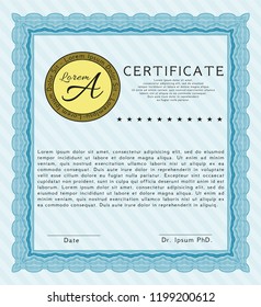 Light blue Awesome Certificate template. With linear background. Elegant design. Customizable, Easy to edit and change colors. 
