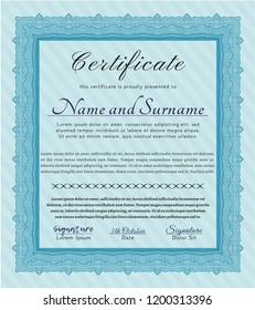 Light blue Awesome Certificate template. Complex background. Detailed. Money design. 