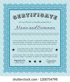Light blue Awesome Certificate template. Money style design. With complex linear background. Detailed. 