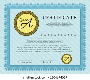 Light blue Awesome Certificate template. Vector illustration. With background. Retro design. 