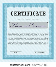 Light blue Awesome Certificate template. Modern design. With linear background. Vector illustration. 