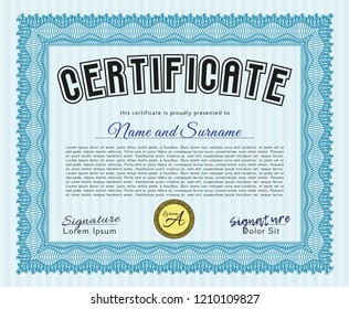 Light blue Awesome Certificate template. With quality background. Detailed. Excellent design. 