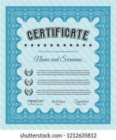 Light blue Awesome Certificate template. Nice design. Customizable, Easy to edit and change colors. With background. 