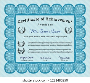 Light blue Awesome Certificate template. Printer friendly. Detailed. Retro design. 