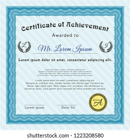 Light blue Awesome Certificate template. Elegant design. Vector illustration. Easy to print. 