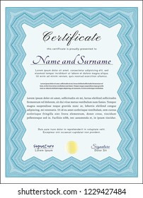 Light blue Awesome Certificate template. Superior design. With guilloche pattern and background. Customizable, Easy to edit and change colors. 