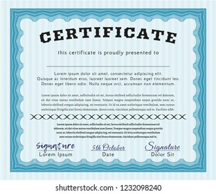 Light blue Awesome Certificate template. With complex background. Vector illustration. Superior design. 