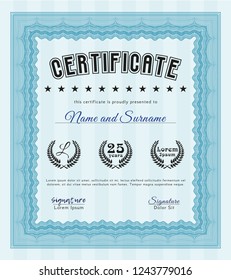 Light blue Awesome Certificate template. With background. Detailed. Cordial design. 