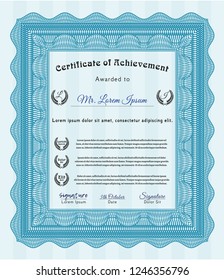 Light blue Awesome Certificate template. Easy to print. Elegant design. Detailed. 