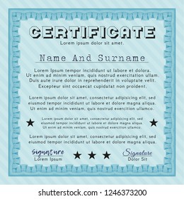 Light blue Awesome Certificate template. With linear background. Vector illustration. Nice design. 