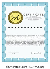 Light blue Awesome Certificate template. Money style design. With guilloche pattern. Customizable, Easy to edit and change colors. 