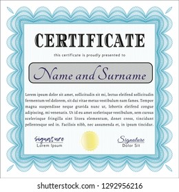 Light blue Awesome Certificate template. With linear background. Retro design. Vector illustration. 