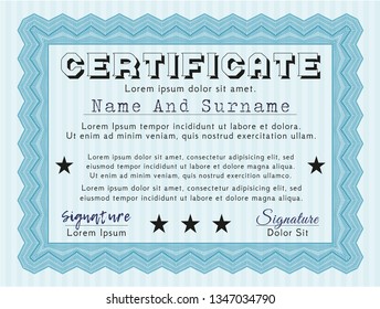 Light blue Awesome Certificate template. Excellent design. Easy to print. Vector illustration. 