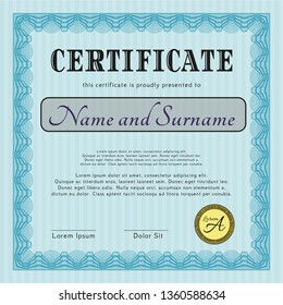 Light blue Awesome Certificate template. With quality background. Nice design. Customizable, Easy to edit and change colors. 