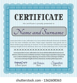 Light blue Awesome Certificate template. With background. Superior design. Customizable, Easy to edit and change colors. 