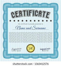 Light blue Awesome Certificate template. Good design. With complex linear background. Customizable, Easy to edit and change colors. 