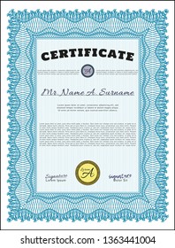 Light blue Awesome Certificate template. Customizable, Easy to edit and change colors. Printer friendly. Elegant design. 