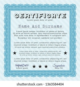 Light blue Awesome Certificate template. Detailed. Printer friendly. Money Pattern design. 