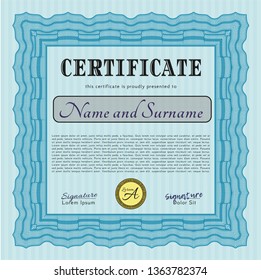 Light blue Awesome Certificate template. Beauty design. Detailed. With complex background. 