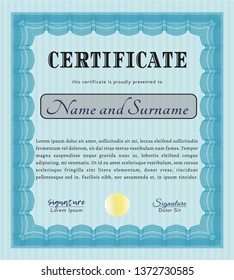 Light blue Awesome Certificate template. Elegant design. With quality background. Detailed. 