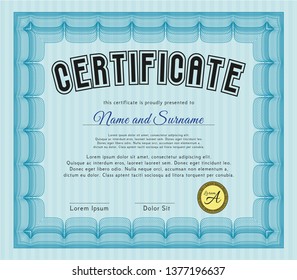 Light blue Awesome Certificate template. Good design. Vector illustration. Easy to print. 